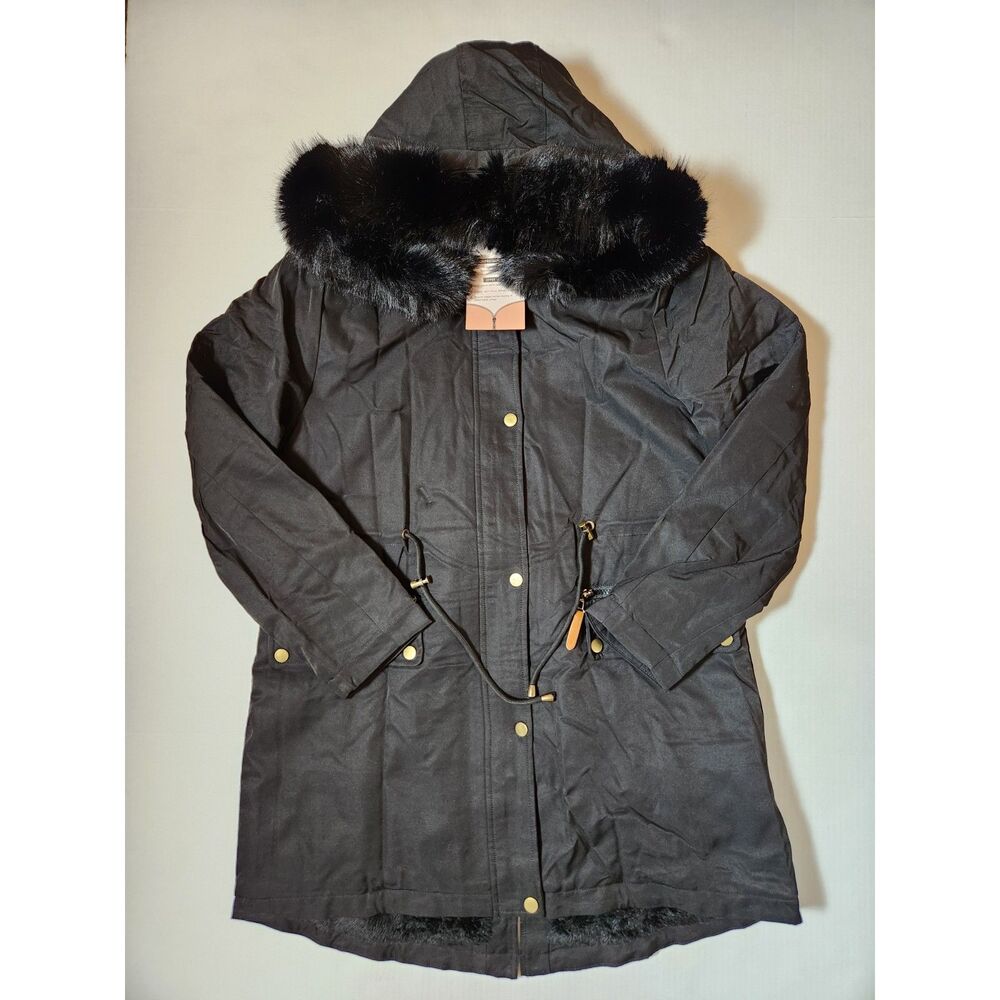 Women's Hooded Jacket Size Small Black Zip Up Insulated Coat NWT